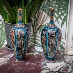 Coppia di vasi giapponesi in smalto cloisonné di Ota Hyozo, periodo Meiji
