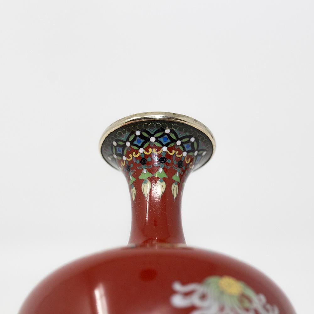 Japanese Cloisonne Enamel Vase Pair Meiji Period 5