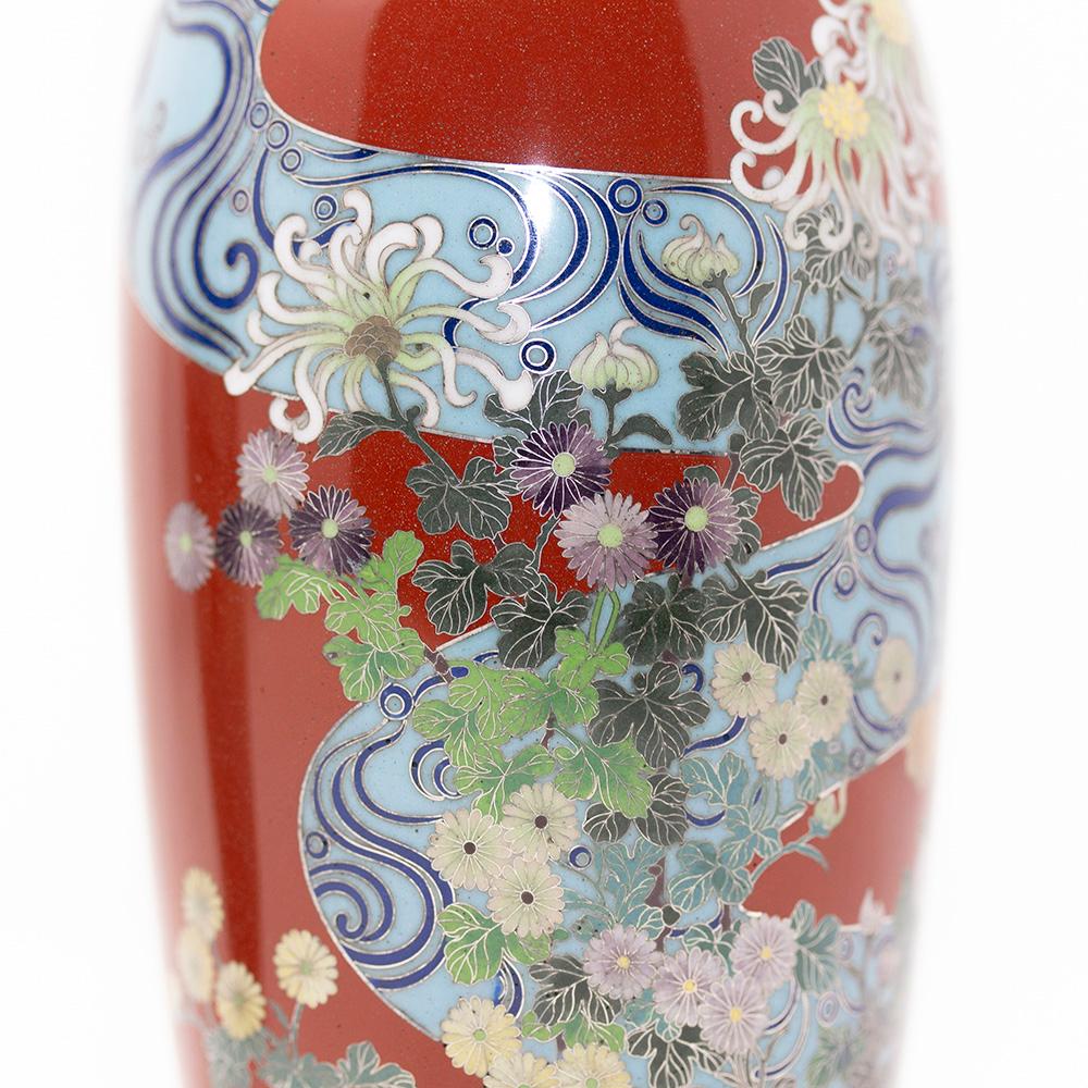 Japanese Cloisonne Enamel Vase Pair Meiji Period 6