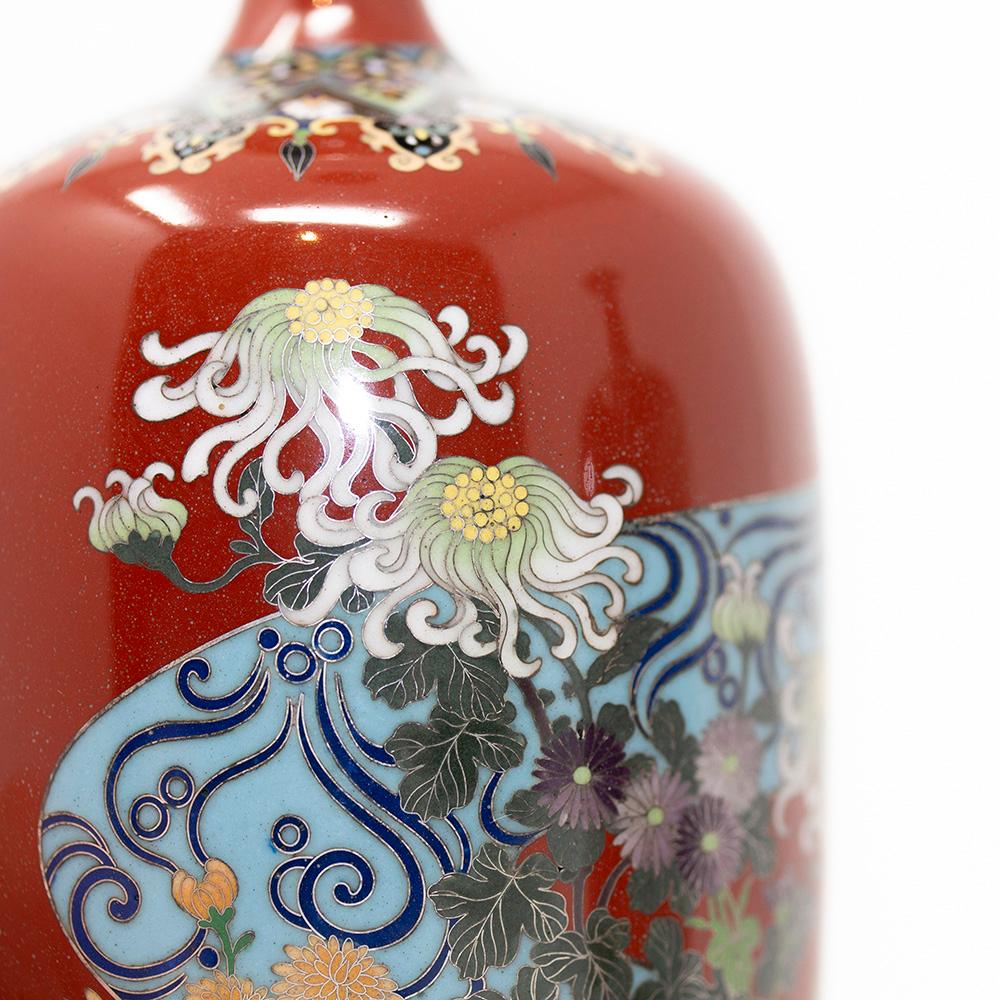 Japanese Cloisonne Enamel Vase Pair Meiji Period 8