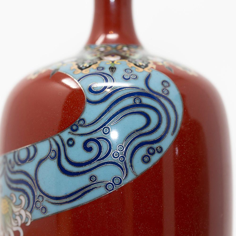 Japanese Cloisonne Enamel Vase Pair Meiji Period 9
