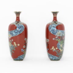 Japanese Cloisonne Enamel Vase Pair Meiji Period
