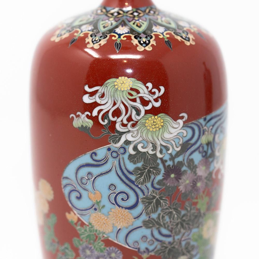 Japanese Cloisonne Enamel Vase Pair Meiji Period 3