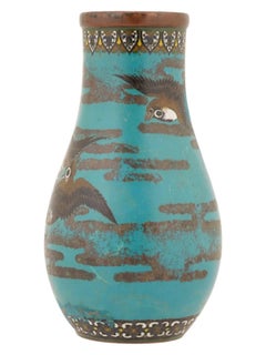 Vase japonais en émail cloisonné Moineaux Période Meiji Ecole de Nagoya