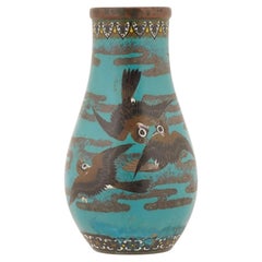 Vase japonais en émail cloisonné Moineaux Période Meiji Ecole de Nagoya