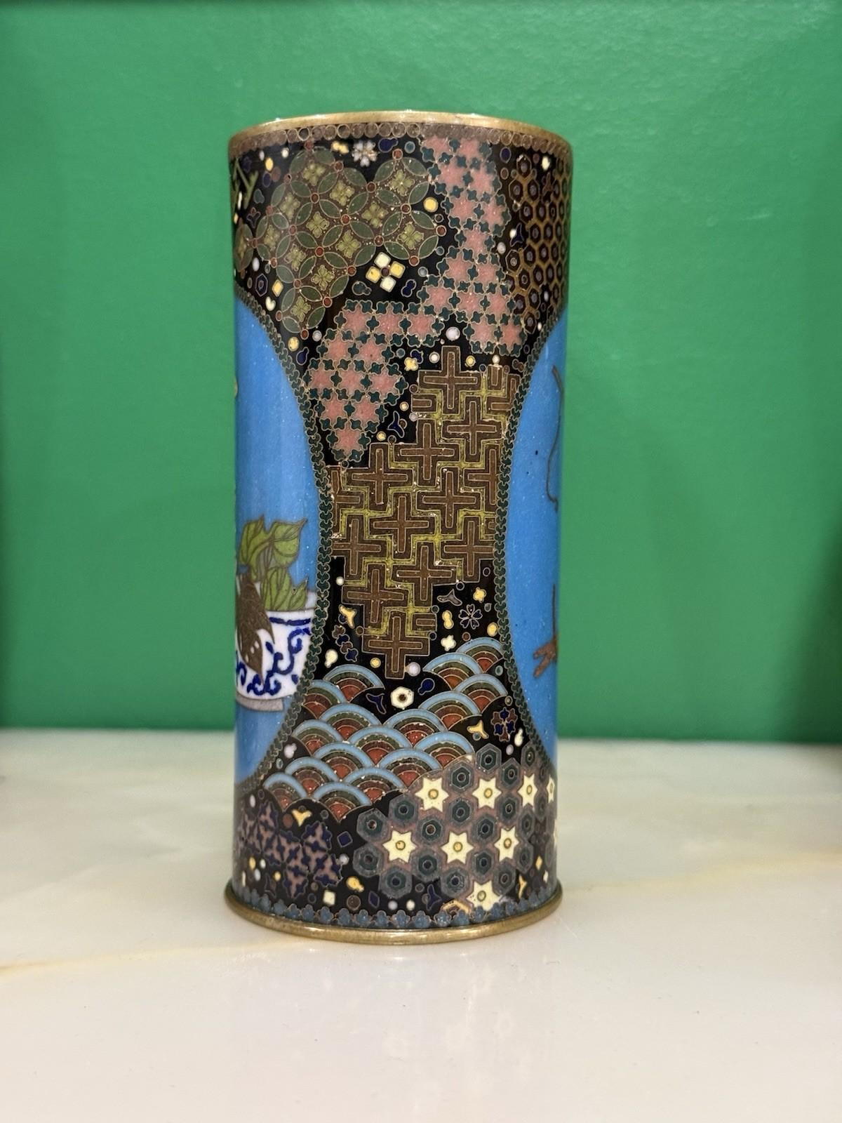 19th Century Japanese Cloisonne Enamel Vase with Gourd & Floral Bowl, in the Manner of Gotō For Sale