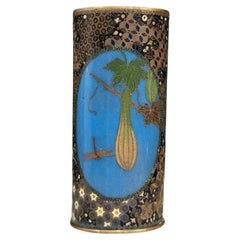 Japanese Cloisonne Enamel Vase with Gourd & Floral Bowl, in the Manner of Gotō
