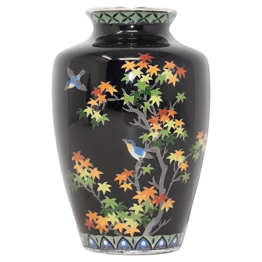 Japanese Cloisonne Enamel Vase with Silver Mounts by Ando Company