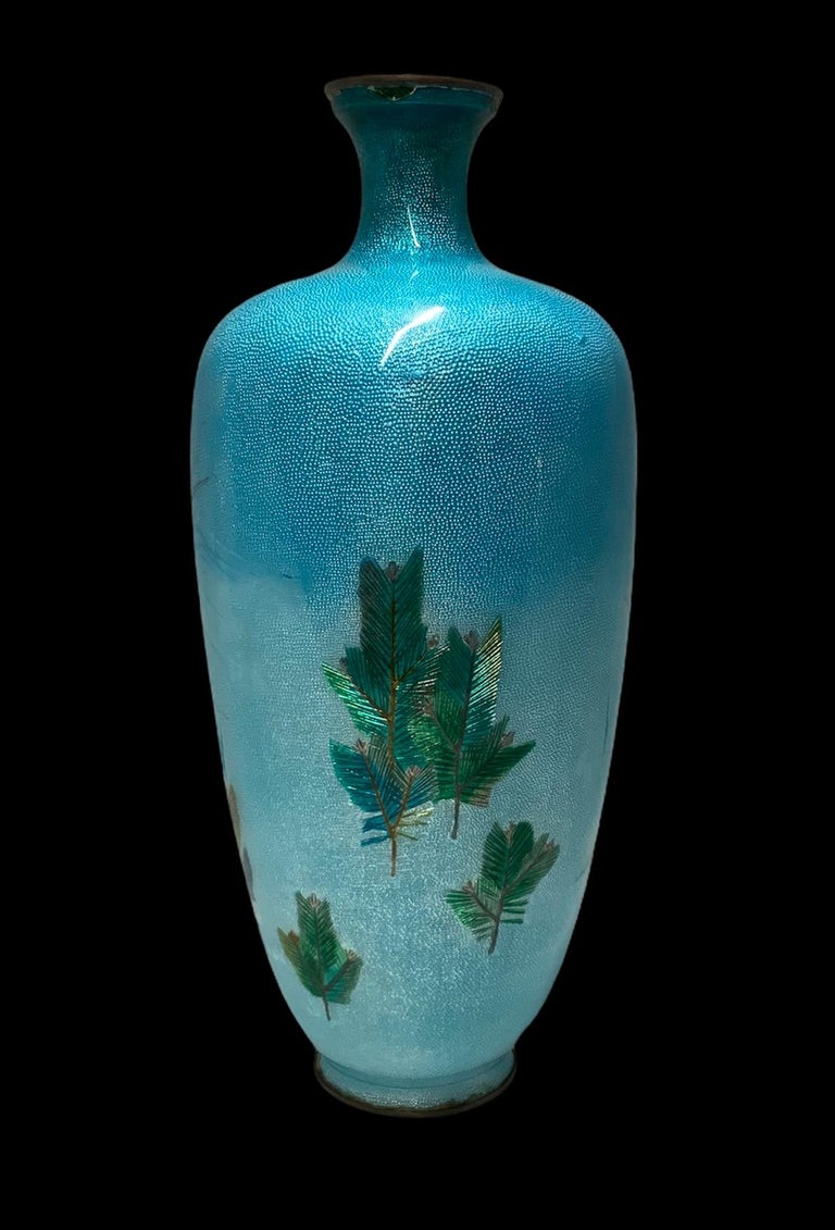 Cloisonné Vase, Blue, Pink Flowers, Floral Urn, Oriental Decor, Vintage Enamel Metal Flower Holder, Curio Display Collection, For Mom, Sis