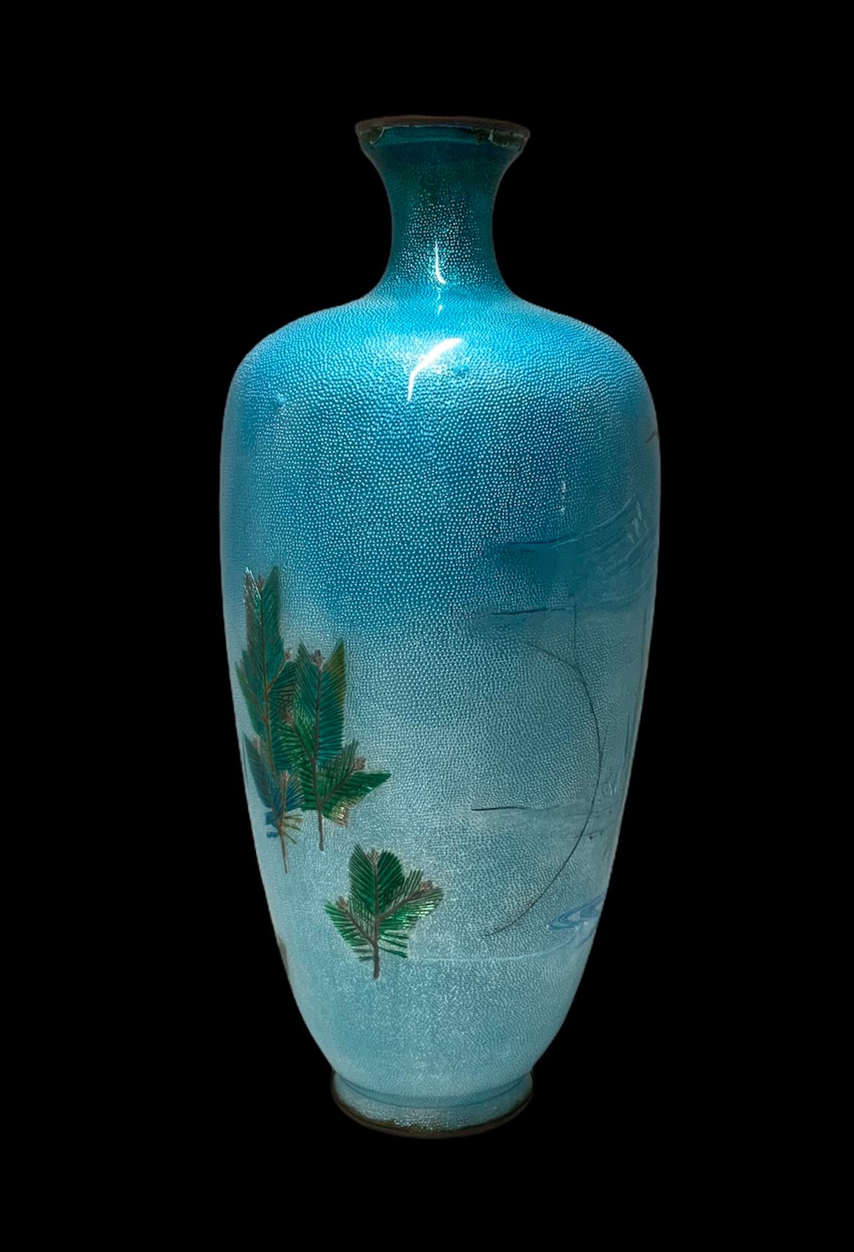 Métal Vase-urne à feuilles en cloisonné japonais en vente