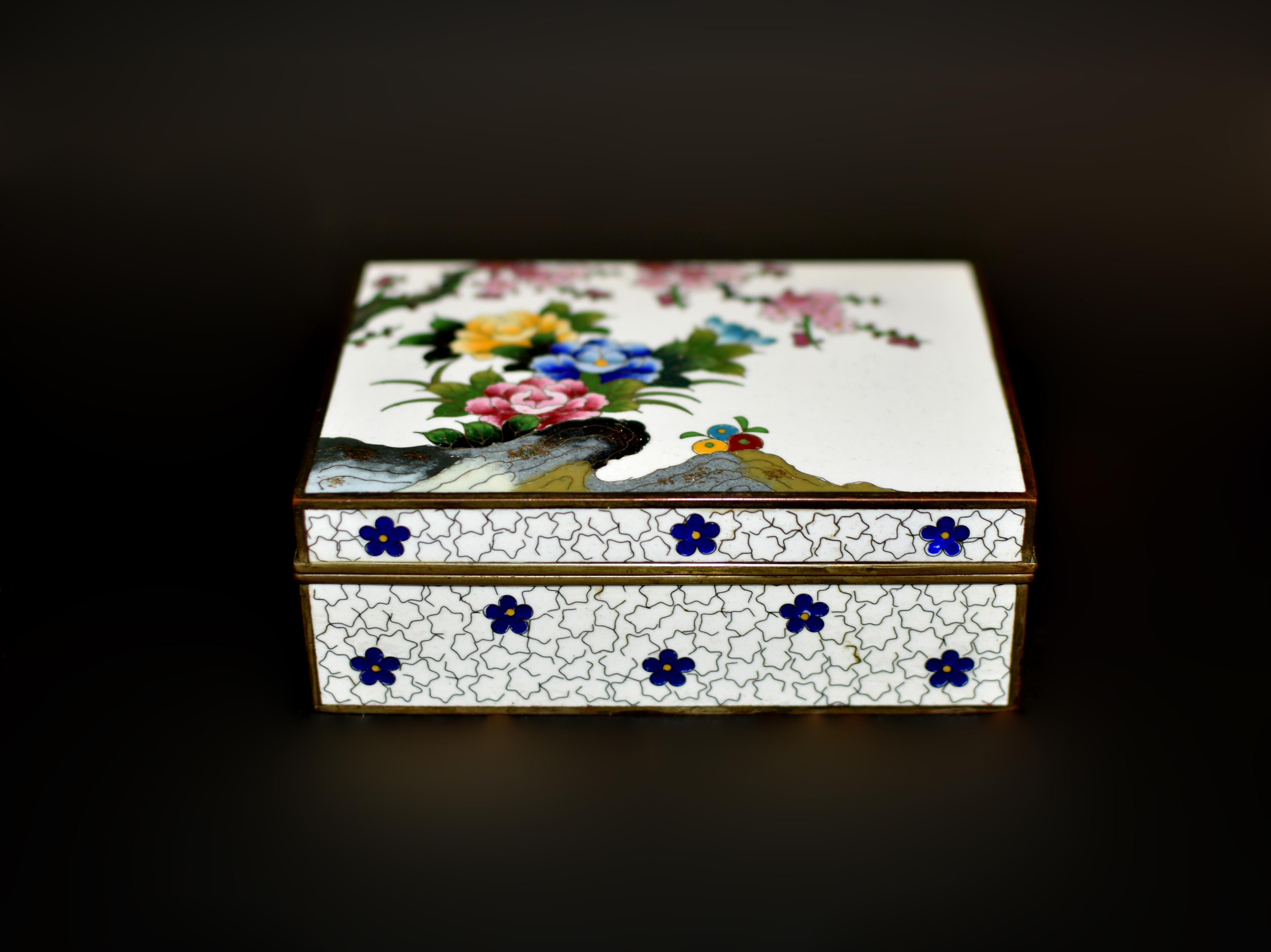 Enameled Japanese Cloisonne Inaba Signed Box Meiji Period