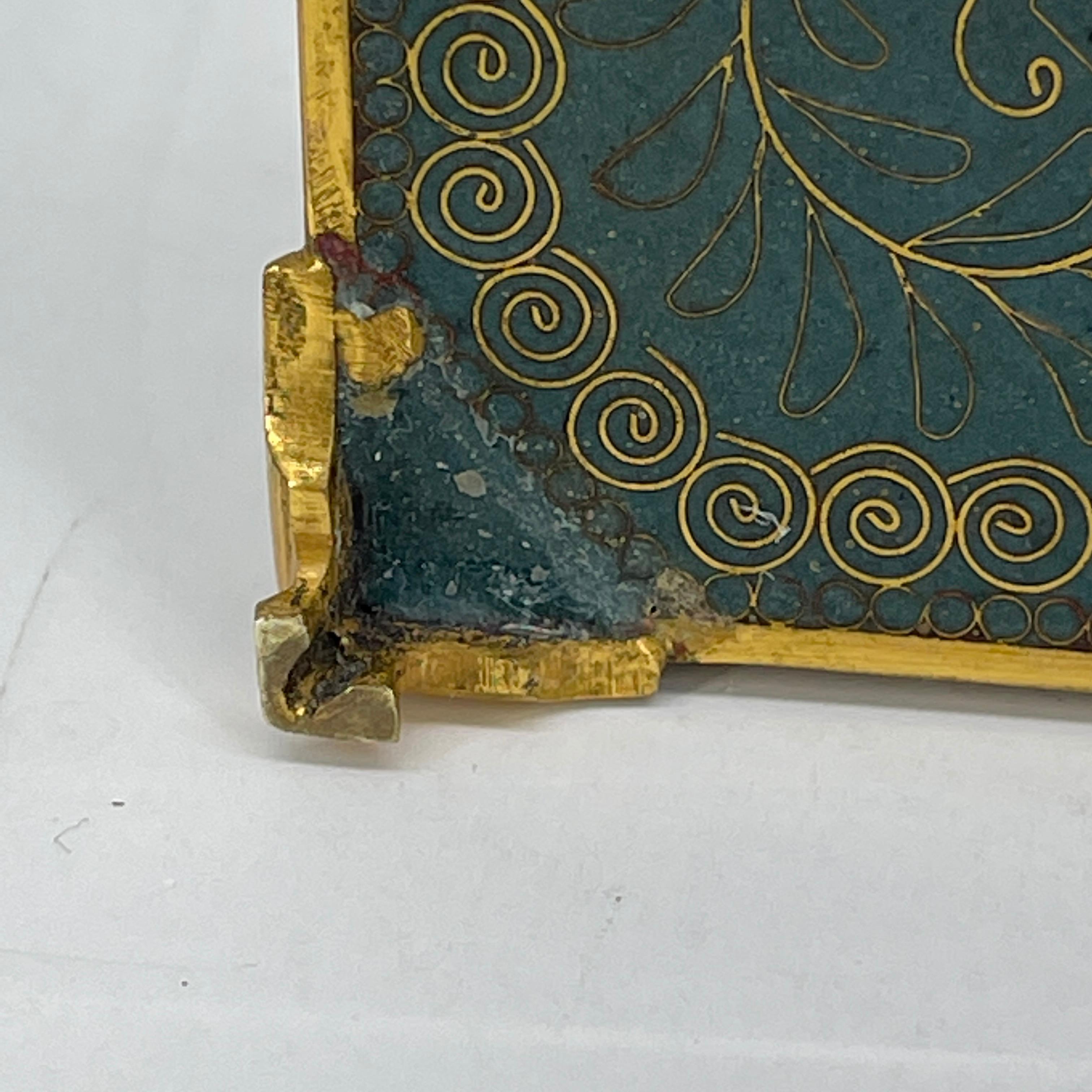 Japanese Cloisonne Jewelry Vanity Box Engraved Bronze Interior 13