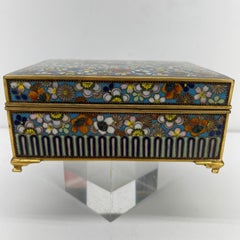 Japanese Cloisonne Jewelry Vanity Box Engraved Bronze Interior