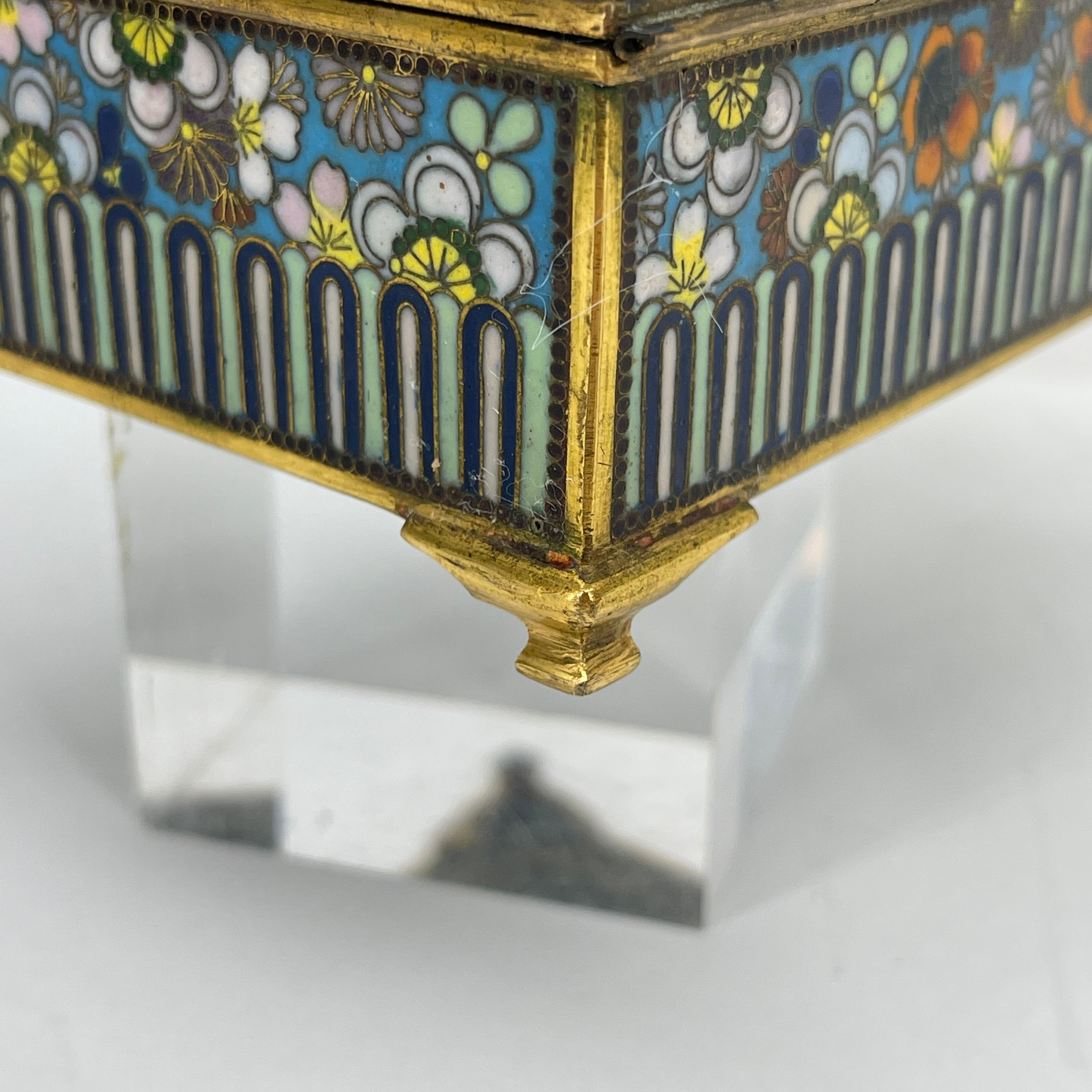 Japanese Cloisonne Jewelry Vanity Box Engraved Bronze Interior 1