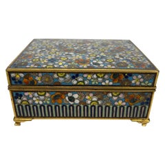 Japanese Cloisonne Jewelry Vanity Box Engraved Bronze Interior