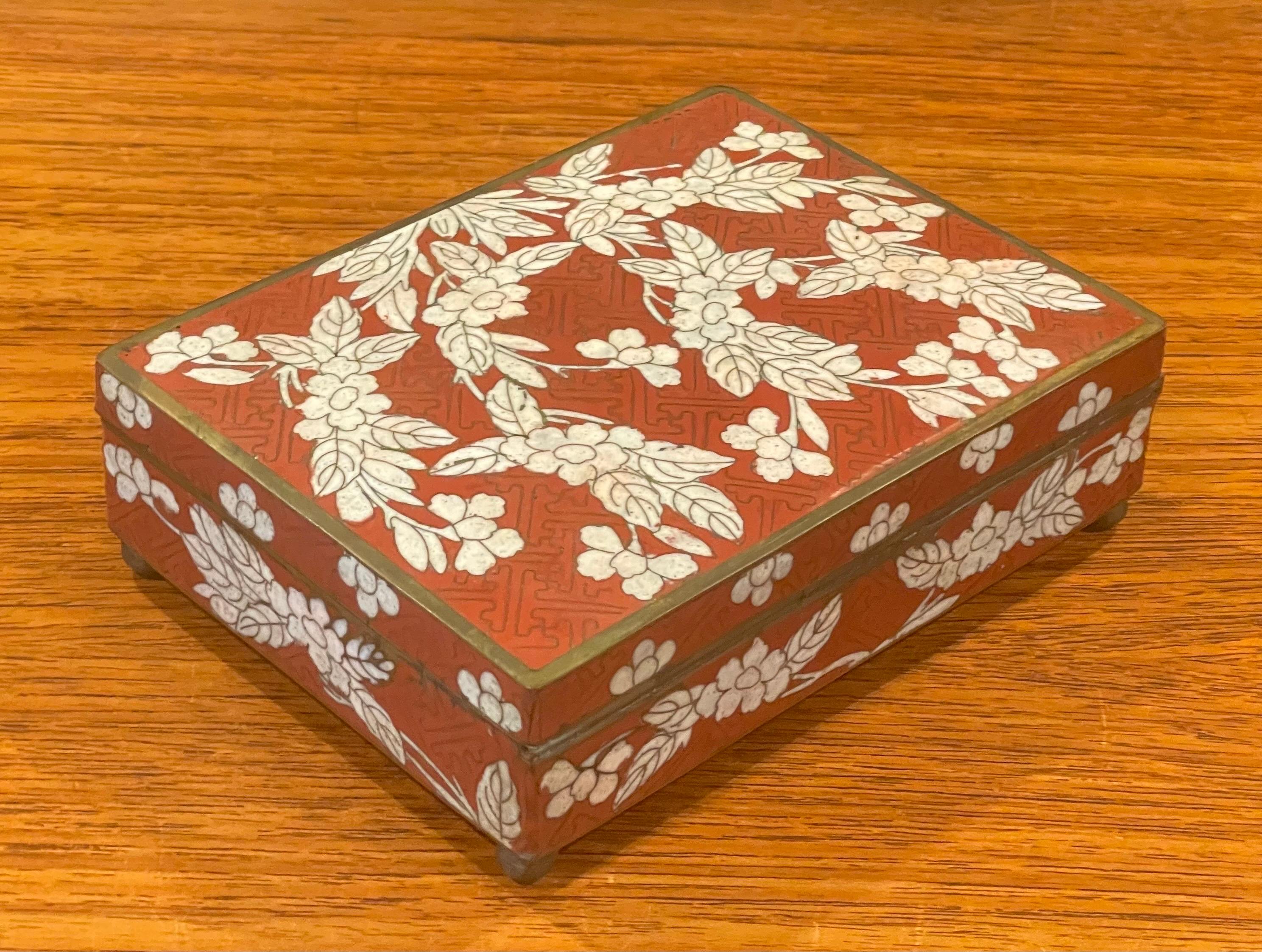 20th Century Japanese Cloisonne Lidded Trinket Box with Bun Feet