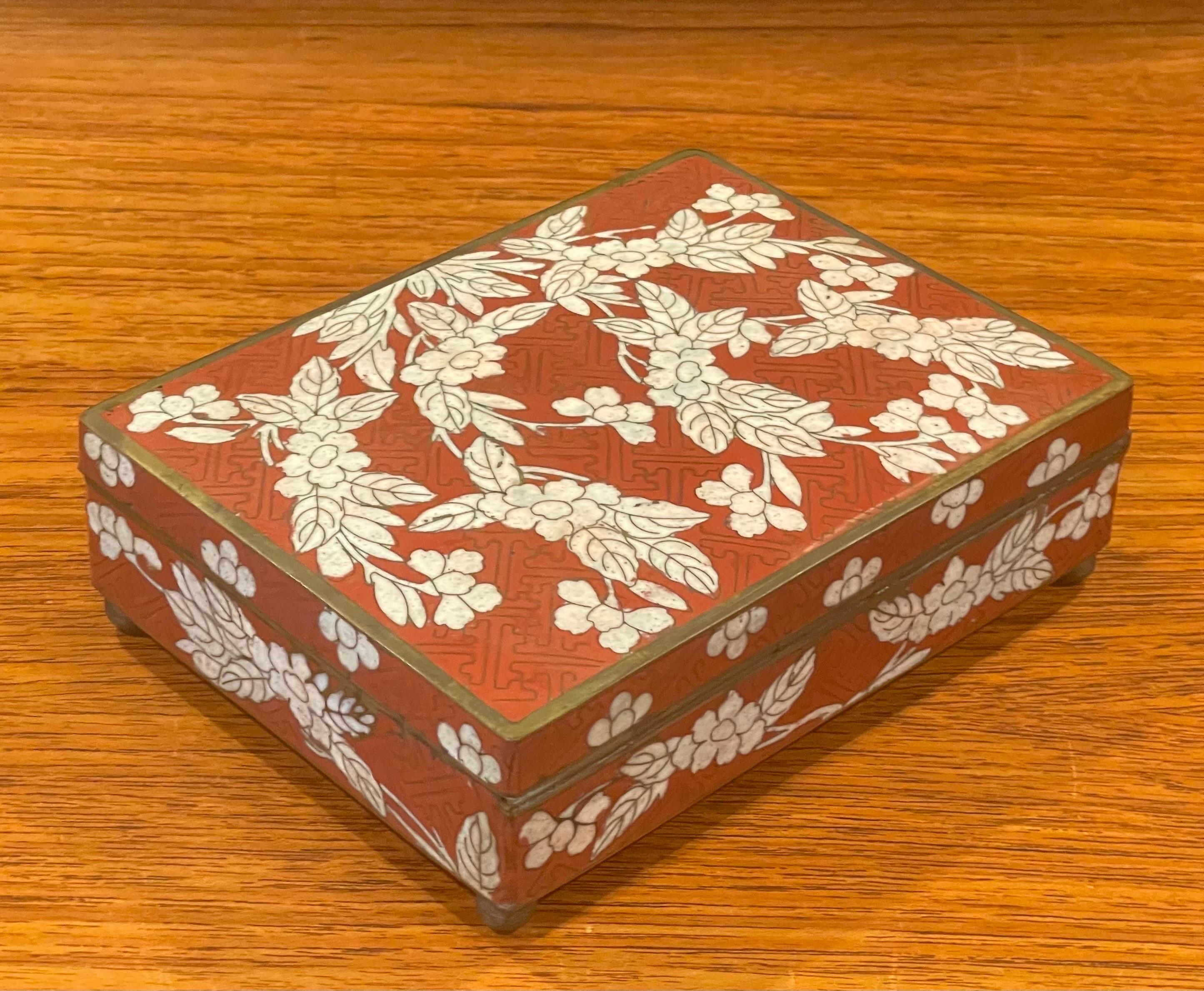 Brass Japanese Cloisonne Lidded Trinket Box with Bun Feet