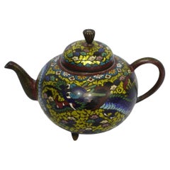 Antique Japanese Cloisonné Meiji Period Dragon Footed Teapot CO#04