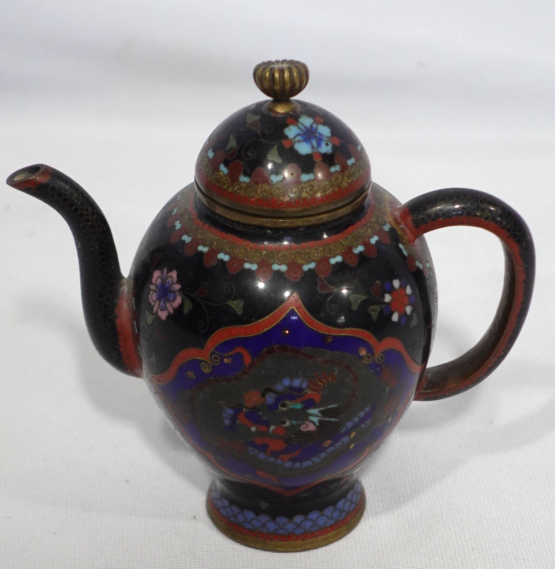 Antigua Tetera Japonesa Cloisonné Periodo Meiji Dragón CO#06 Chino en venta