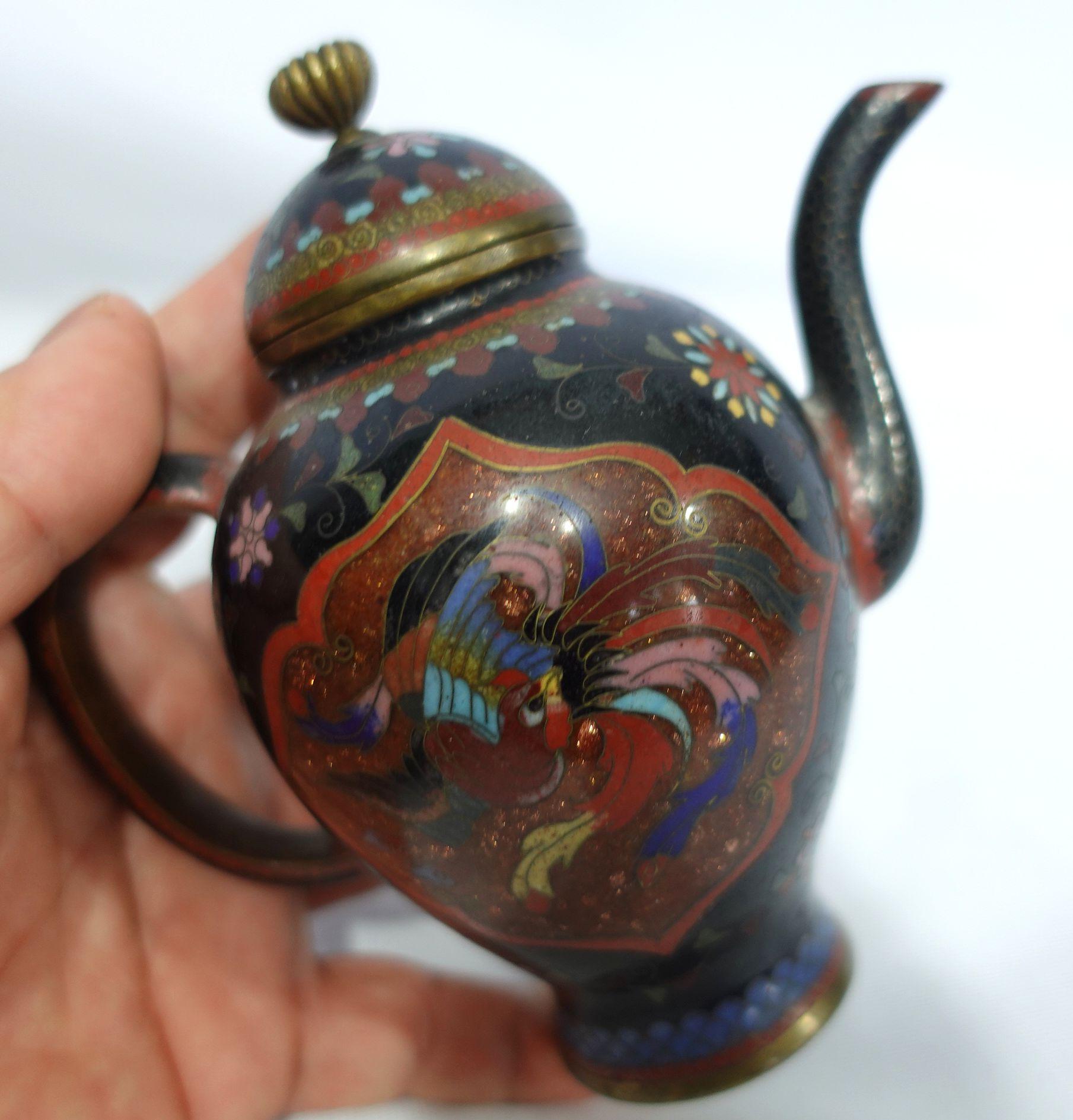 Bronze Antique Japanese Cloisonné Meiji Period Dragon Teapot CO#06 For Sale