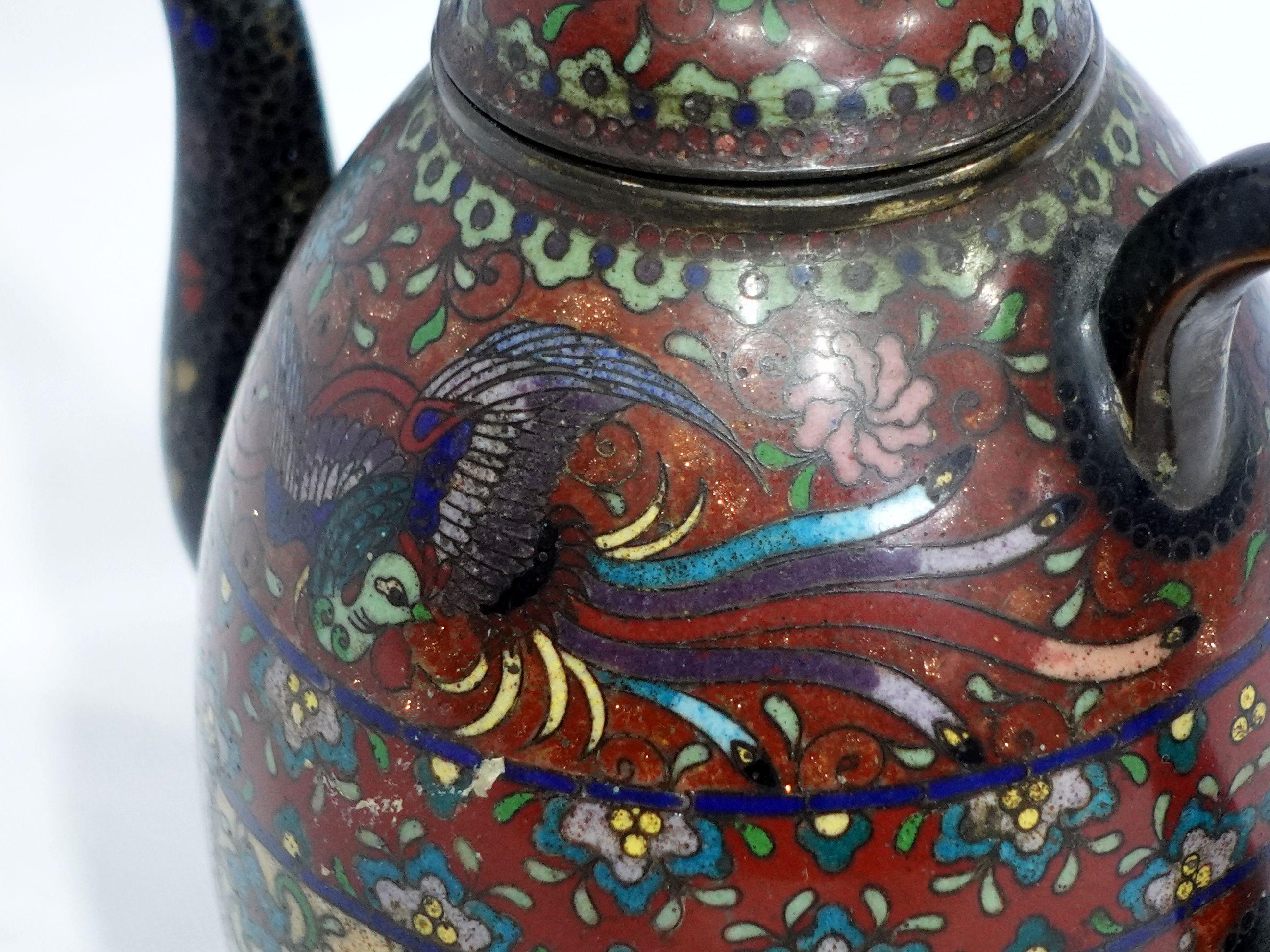 Antiquité japonaise cloisonnée Période Meiji Théière sur pied CO#03 en vente 4