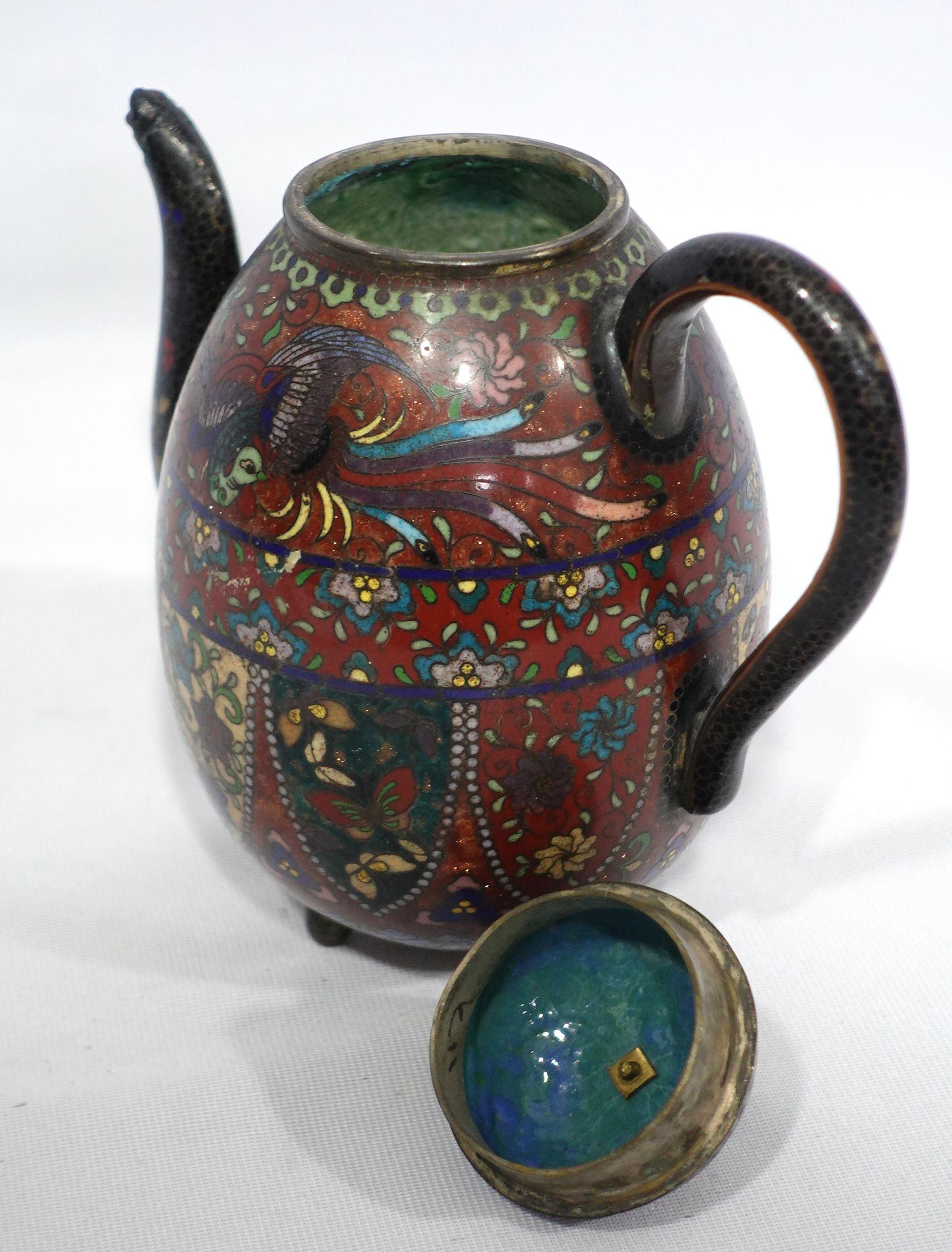 Antique Japanese Cloisonné Meiji Period Teapot Footed CO#03 For Sale 5