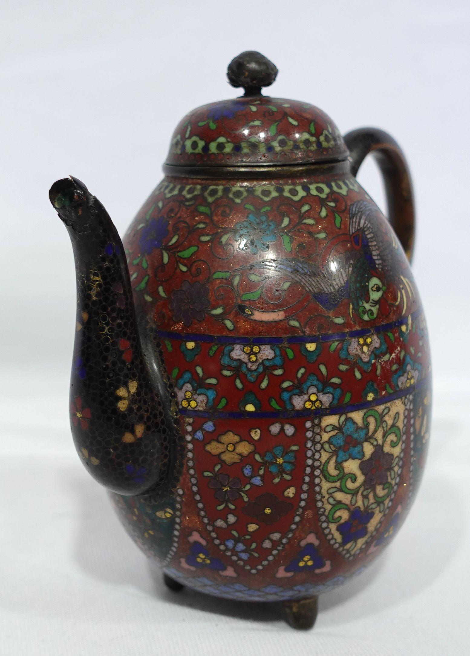 Chinese Antique Japanese Cloisonné Meiji Period Teapot Footed CO#03 For Sale