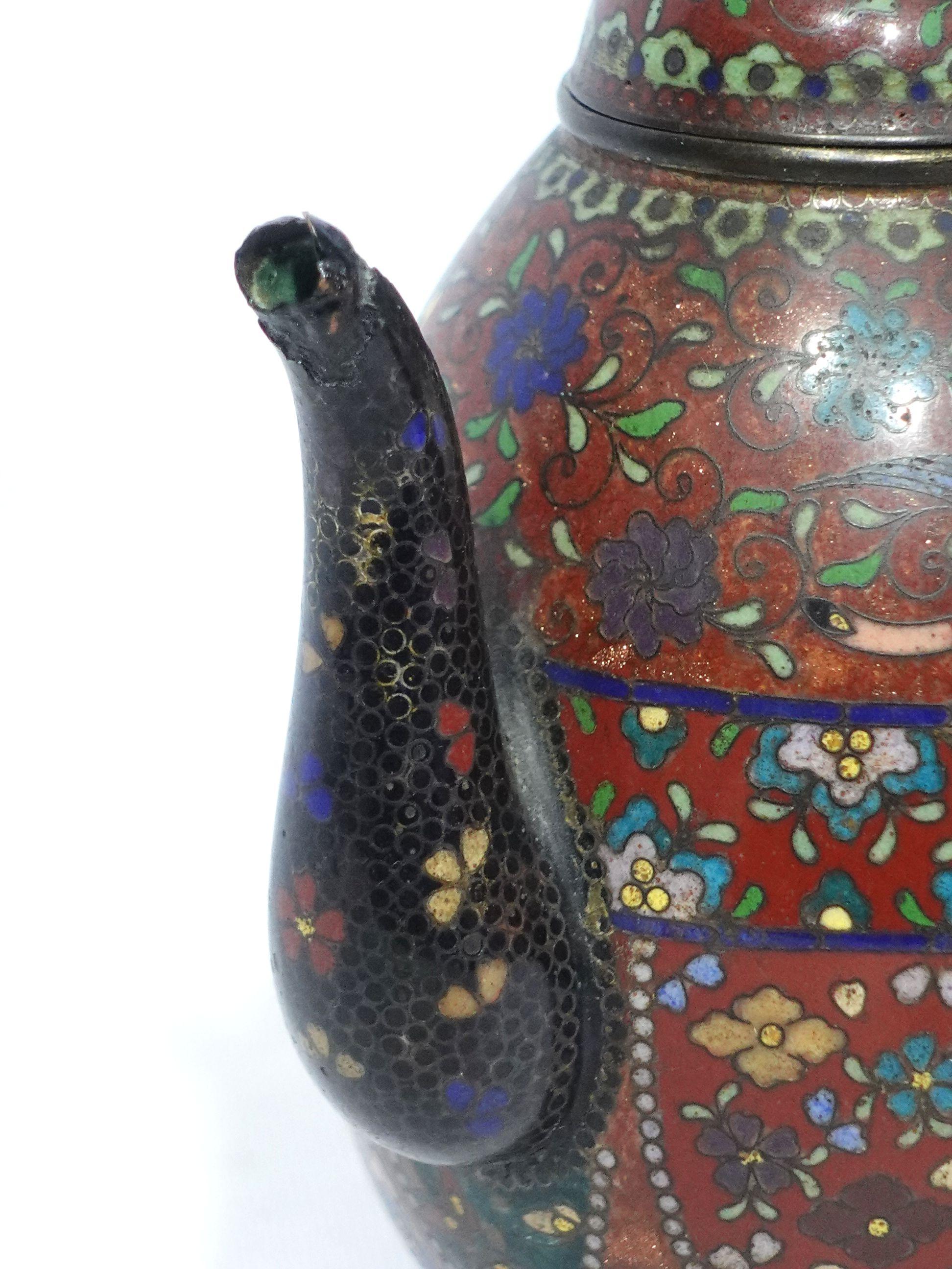 Fait main Antiquité japonaise cloisonnée Période Meiji Théière sur pied CO#03 en vente