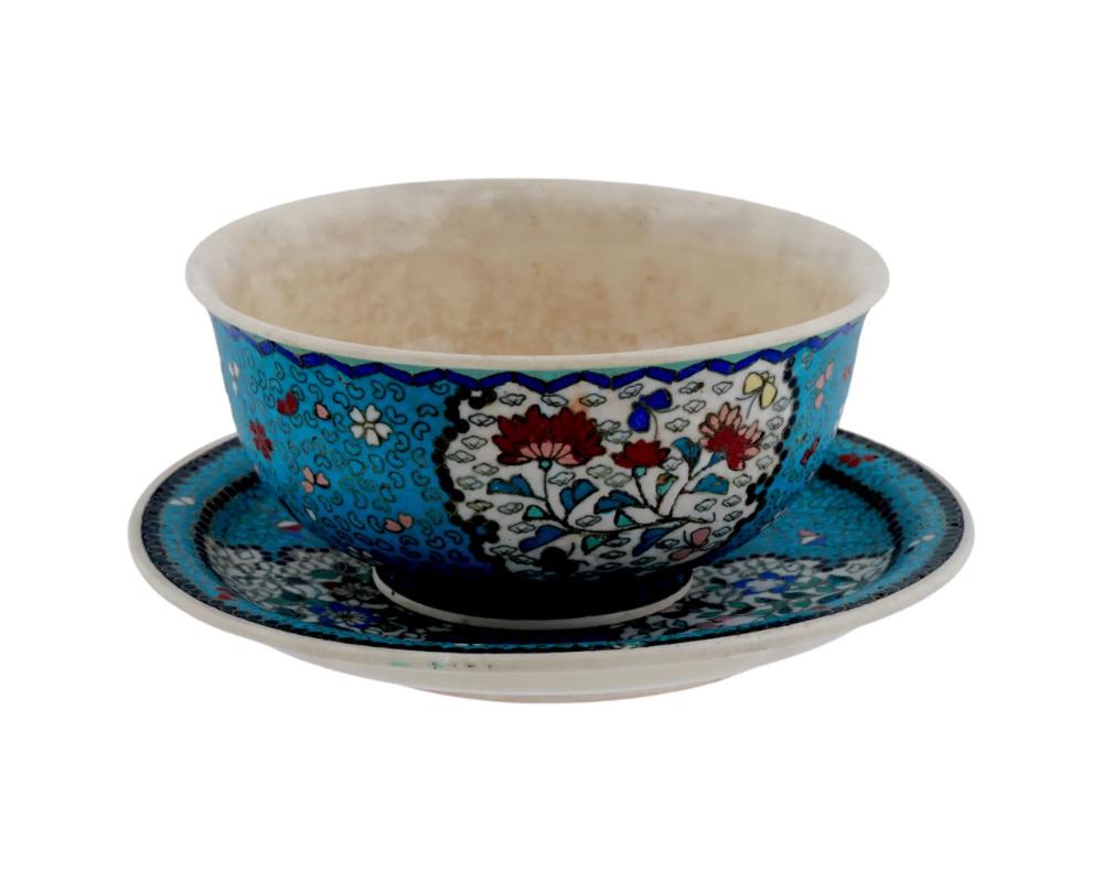 Cloisonné Japonés Meiji Totai Esmalte Sobre Porcelana Plato Tazón Set Cloissoné en venta