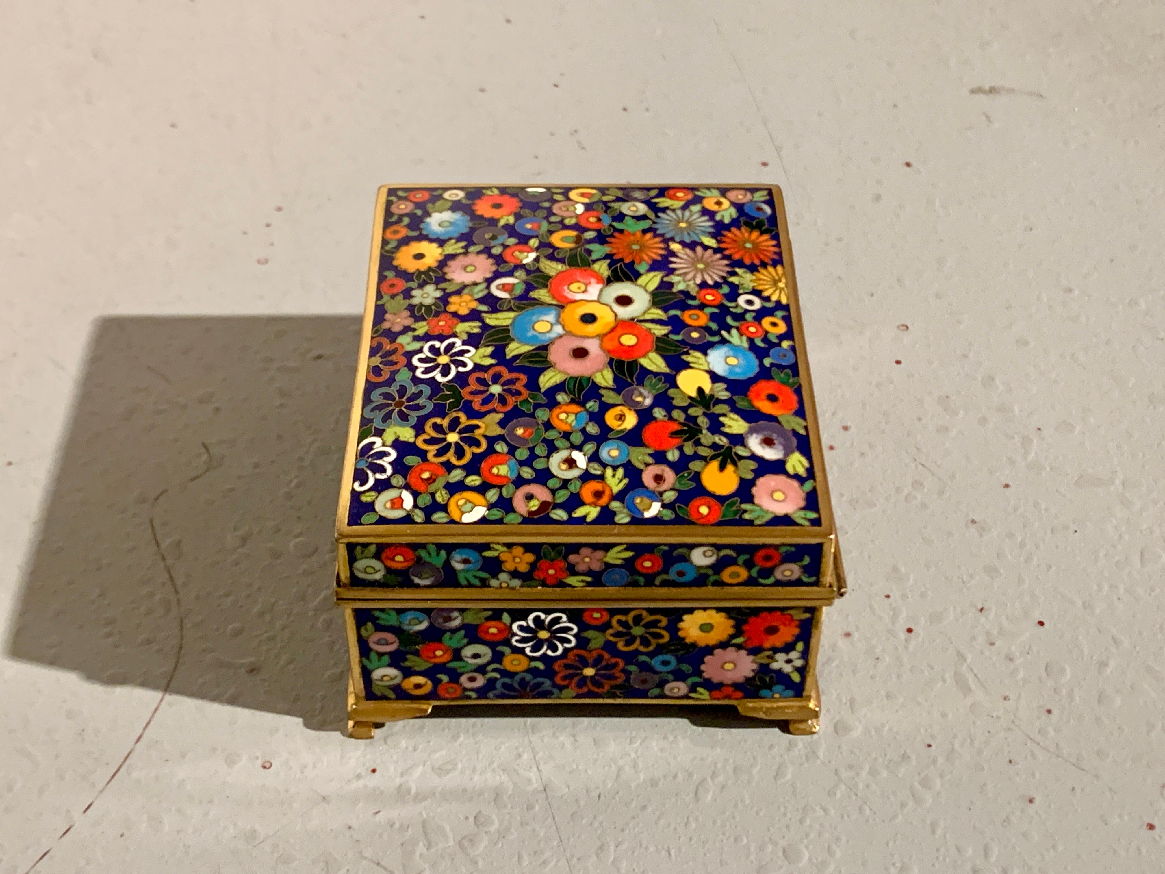 Japanese Cloisonne Millefleur Box by Inaba, Taisho Period, Japan In Good Condition In Austin, TX