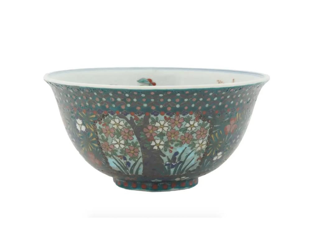 Japanese Cloisonne on Porcelain Bowl, circa 1900 In Good Condition In New York, NY