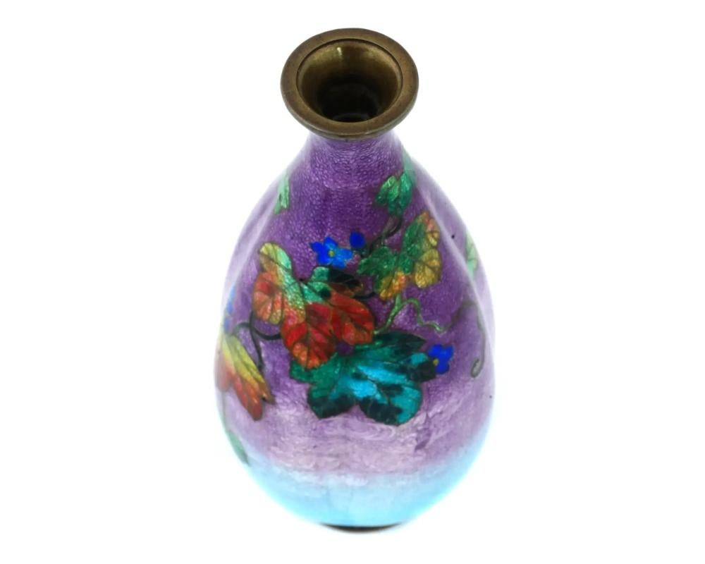Copper Japanese Cloisonne Rainbow Meiji Era Ginbari Vase Signed For Sale