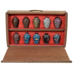 Japanese Cloisonné Sample Set, Comprising 10 Small Metal Vases