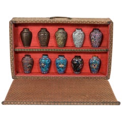 Japanese Cloisonné Sample Set, Comprising 10 Small Metal Vases