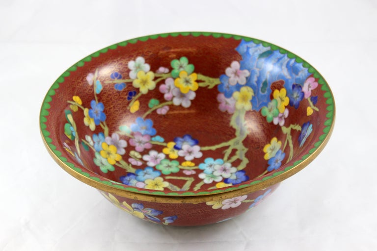 Japanese Cloisonné Style Brass Floral Bowl, circa 1940s For Sale at 1stdibs