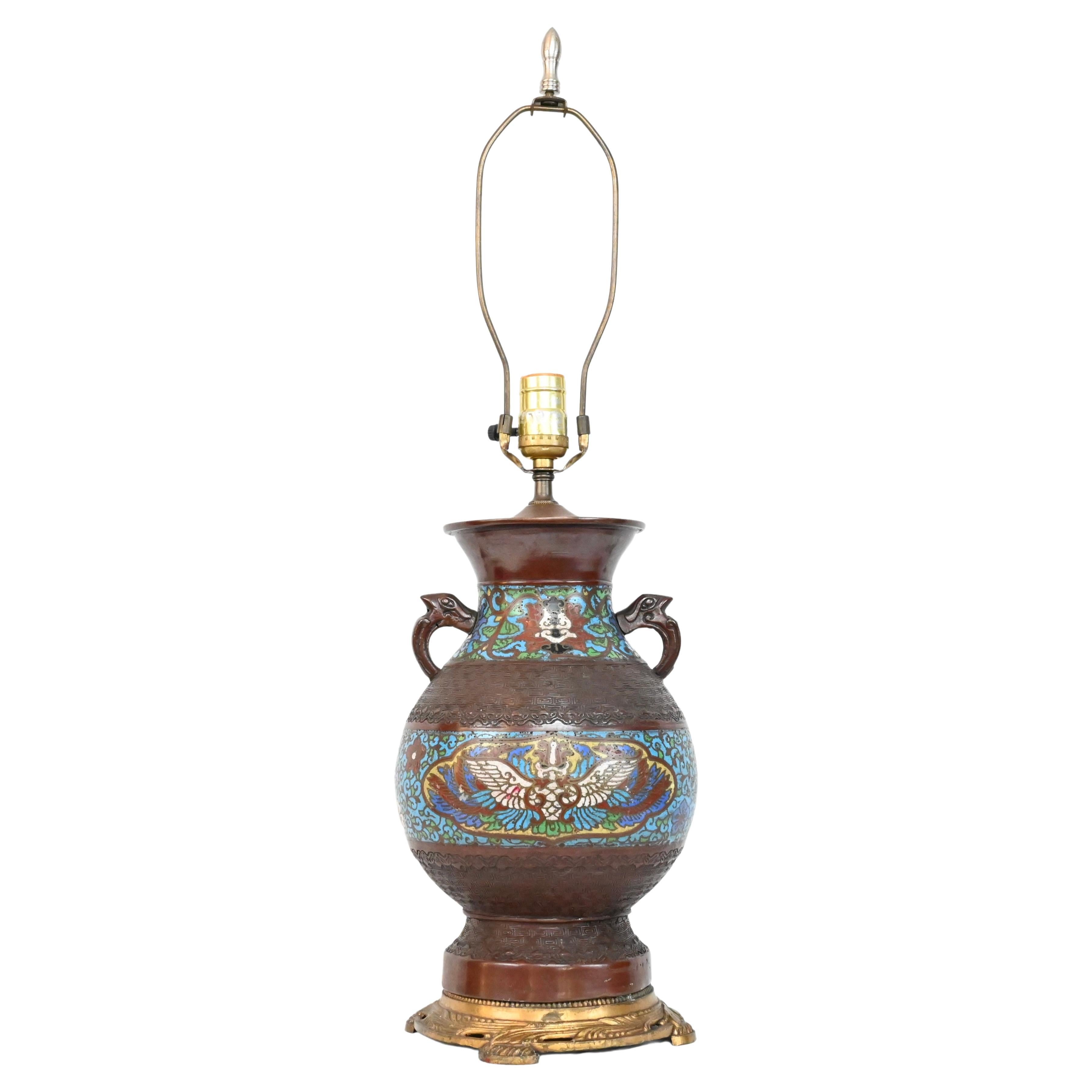 Japanese Cloisonne Table Lamp Mounted on Brass  For Sale