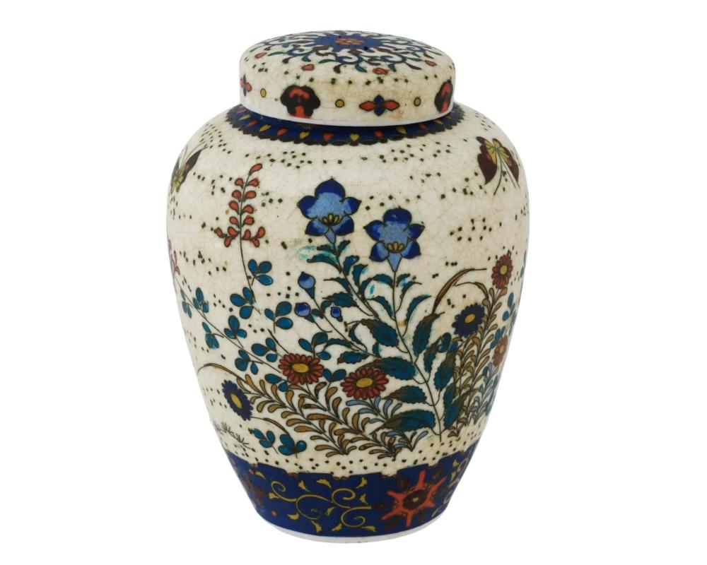 Meiji Japanese Cloisonne Totai Enamel Ceramic Jar Butterflies and Dragonflies For Sale