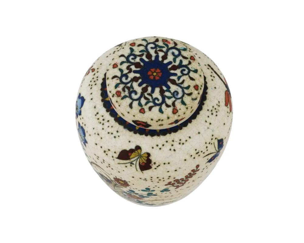 Japanese Cloisonne Totai Enamel Ceramic Jar Butterflies and Dragonflies For Sale 1