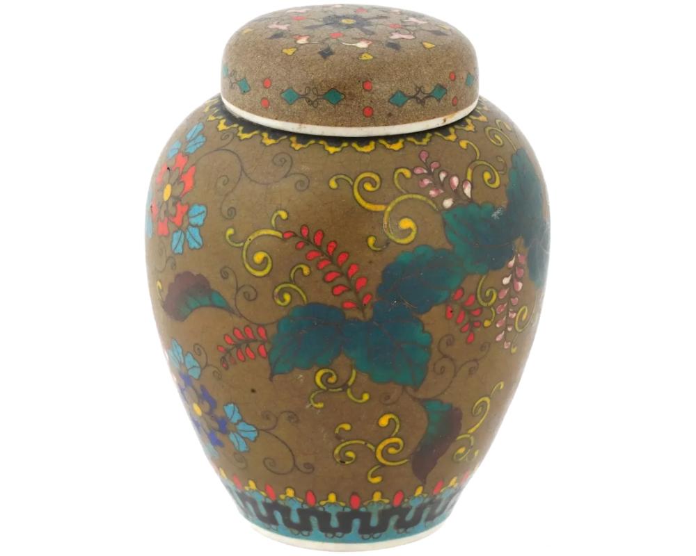 Japanese Cloisonne Totai Enamel Jar with Paulownia Flowers For Sale