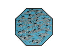 Japanese Cloisonne Turquoise Ground Crane Frenzy Plate Attributed to Hayashi