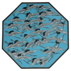 Japanese Cloisonne Turquoise Ground Crane Frenzy Plate Attributed to Hayashi