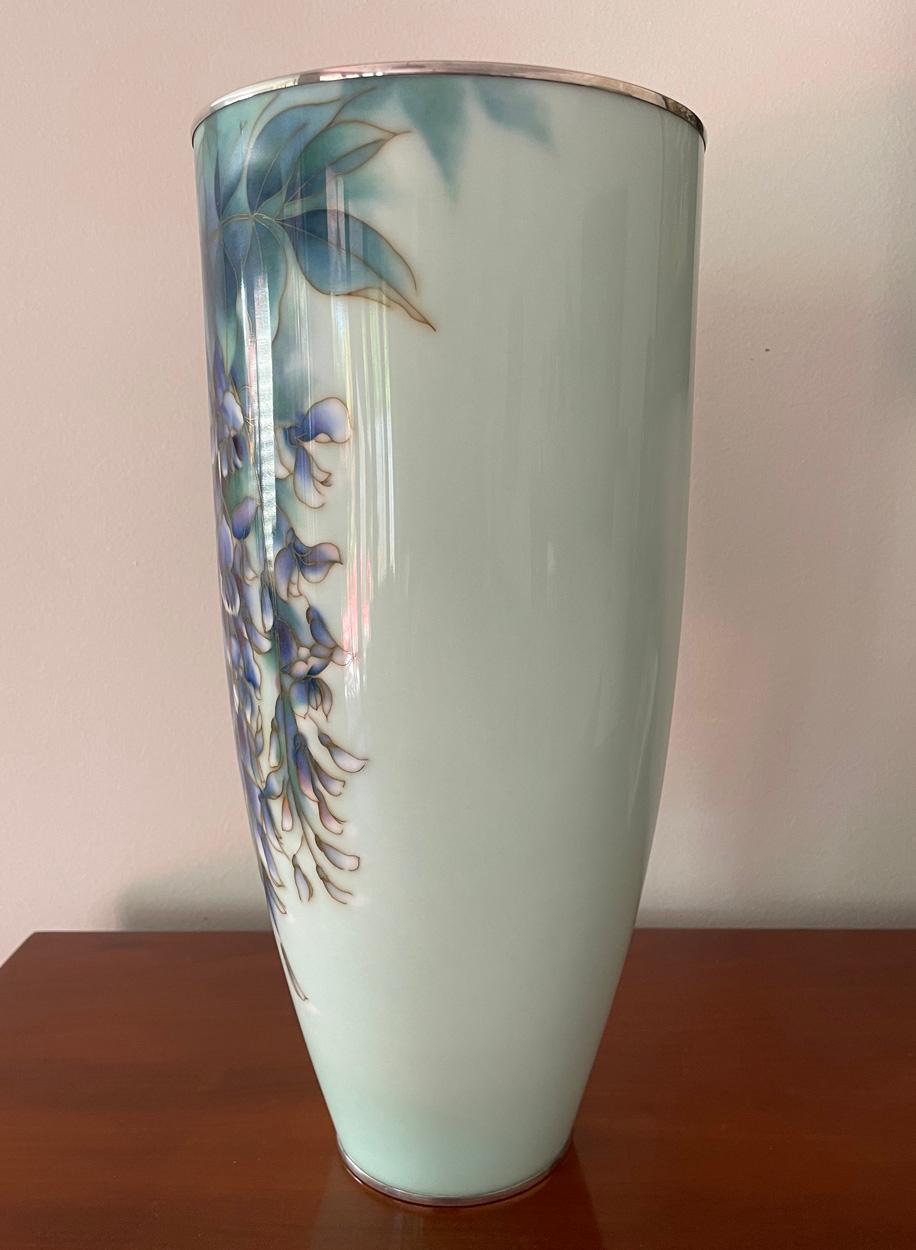 Cloissoné Japanese Cloisonne Vase Decorated with Flowering Wisteria, Ando Studio For Sale