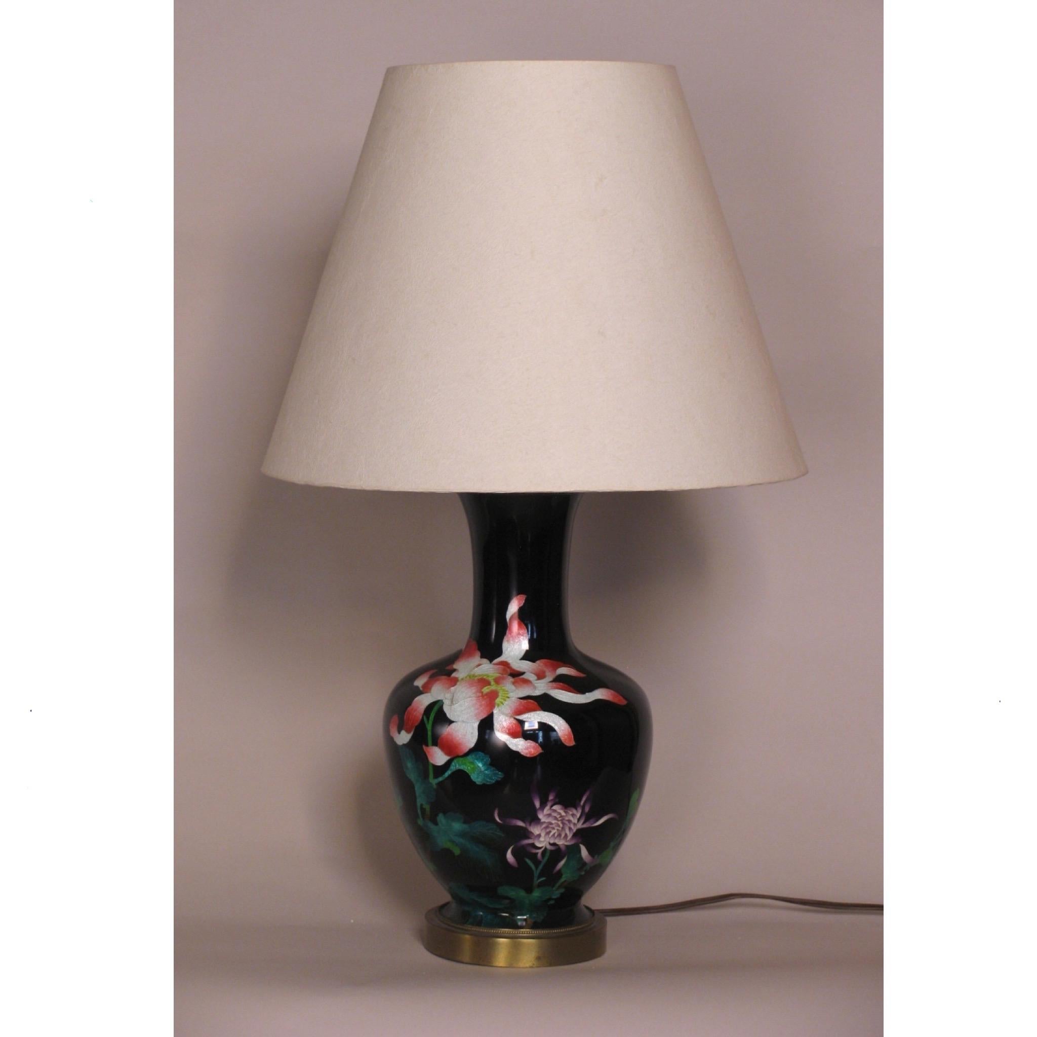 Japanese Cloisonne Vase fitted as an electric table lamp For Sale 4