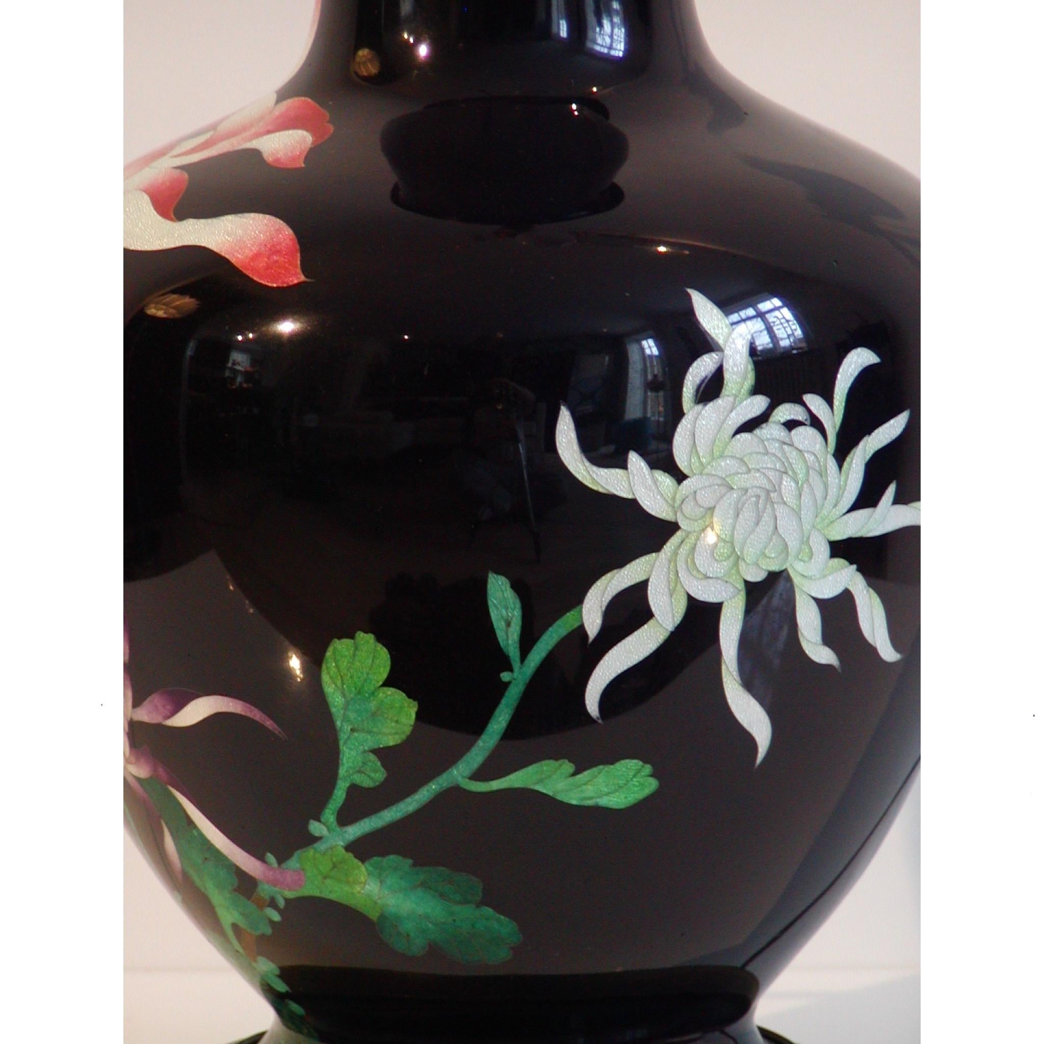 Enamel Japanese Cloisonne Vase fitted as an electric table lamp For Sale