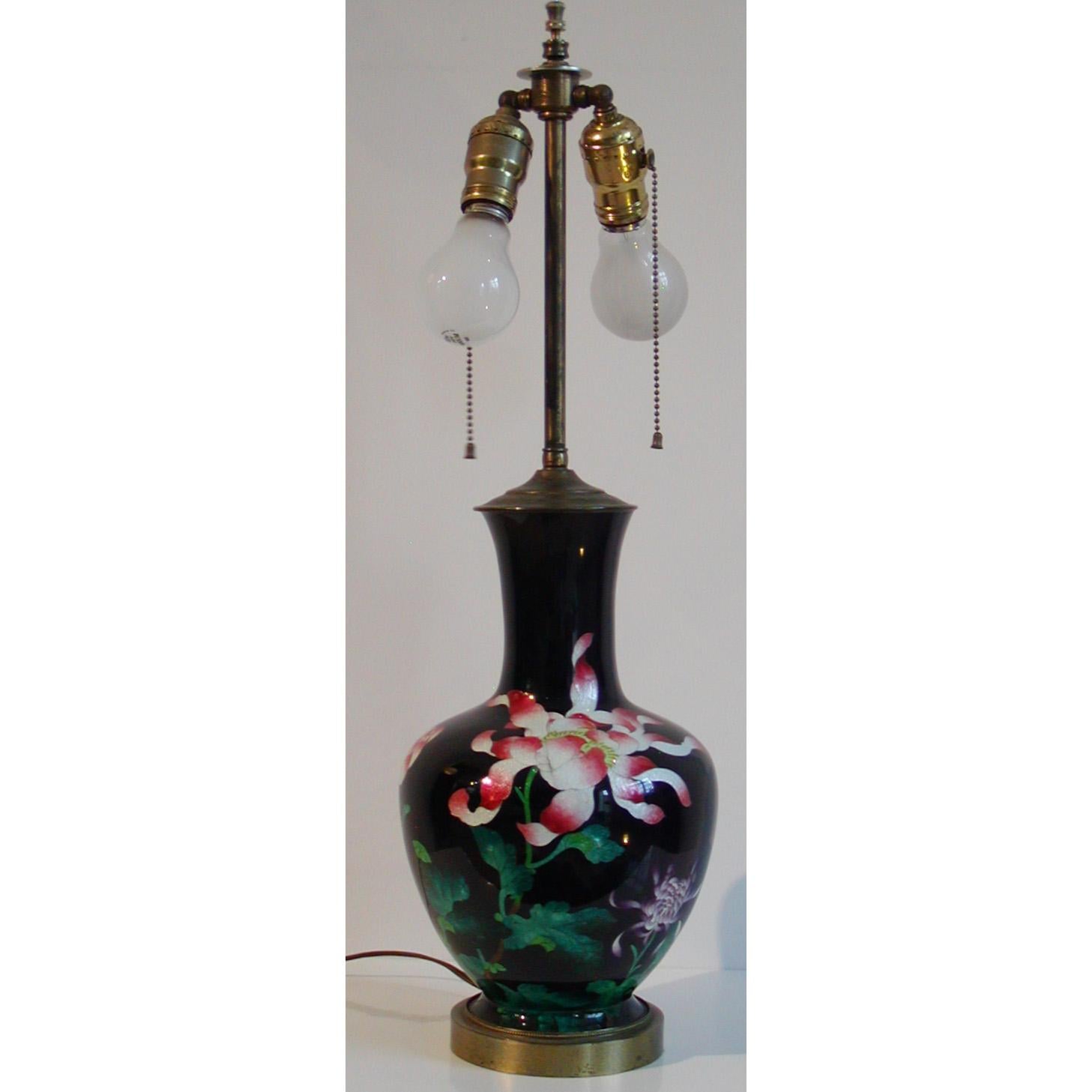Enameled Japanese Cloisonne Vase Table Lamp For Sale