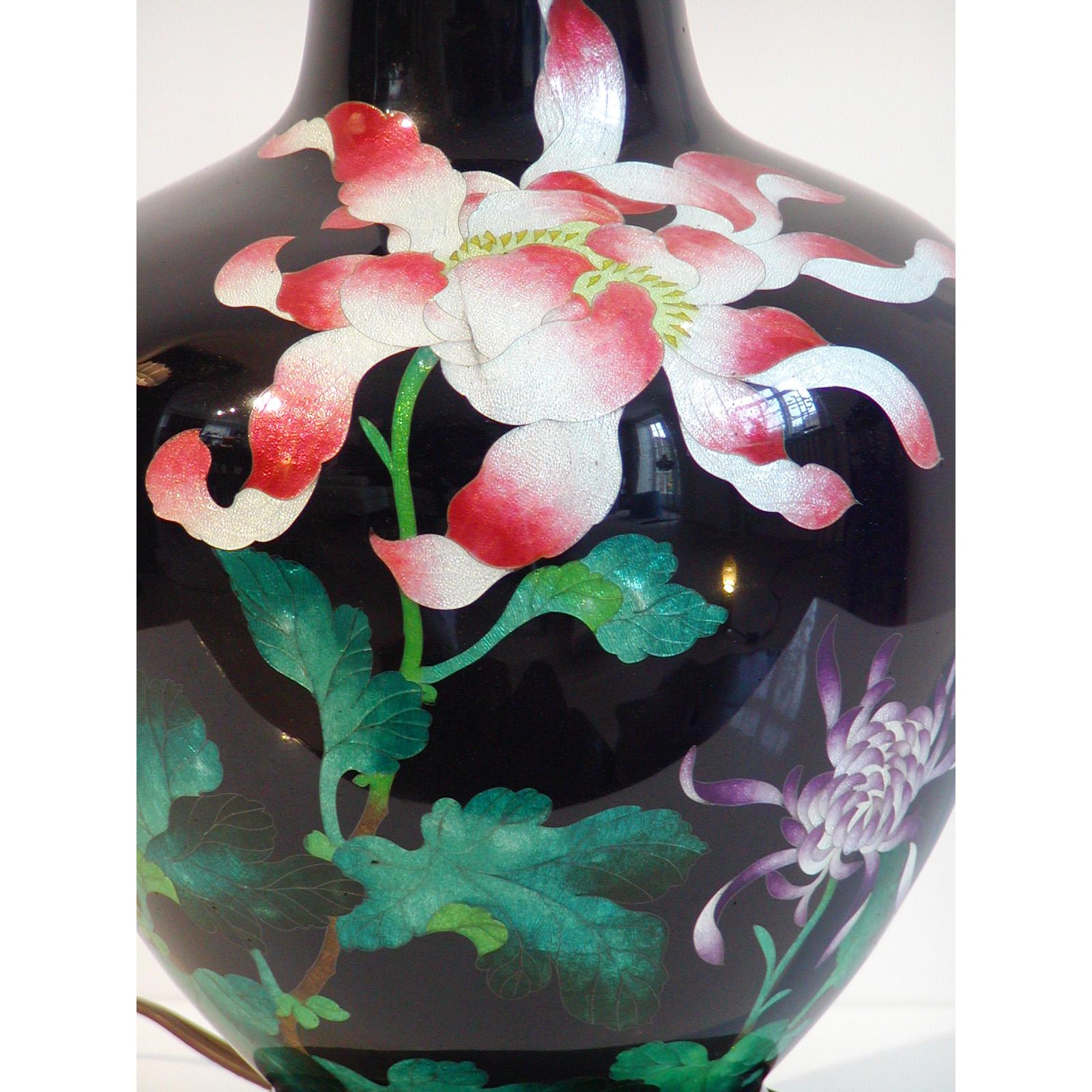 20th Century Japanese Cloisonne Vase Table Lamp For Sale