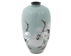 Japanese Cloisonne Wireless Mount Fuji and Wire Cranes