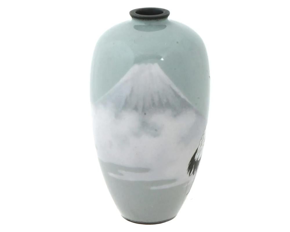 Giapponese Cloisonne giapponese senza fili Monte Fuji e gru a filo in vendita
