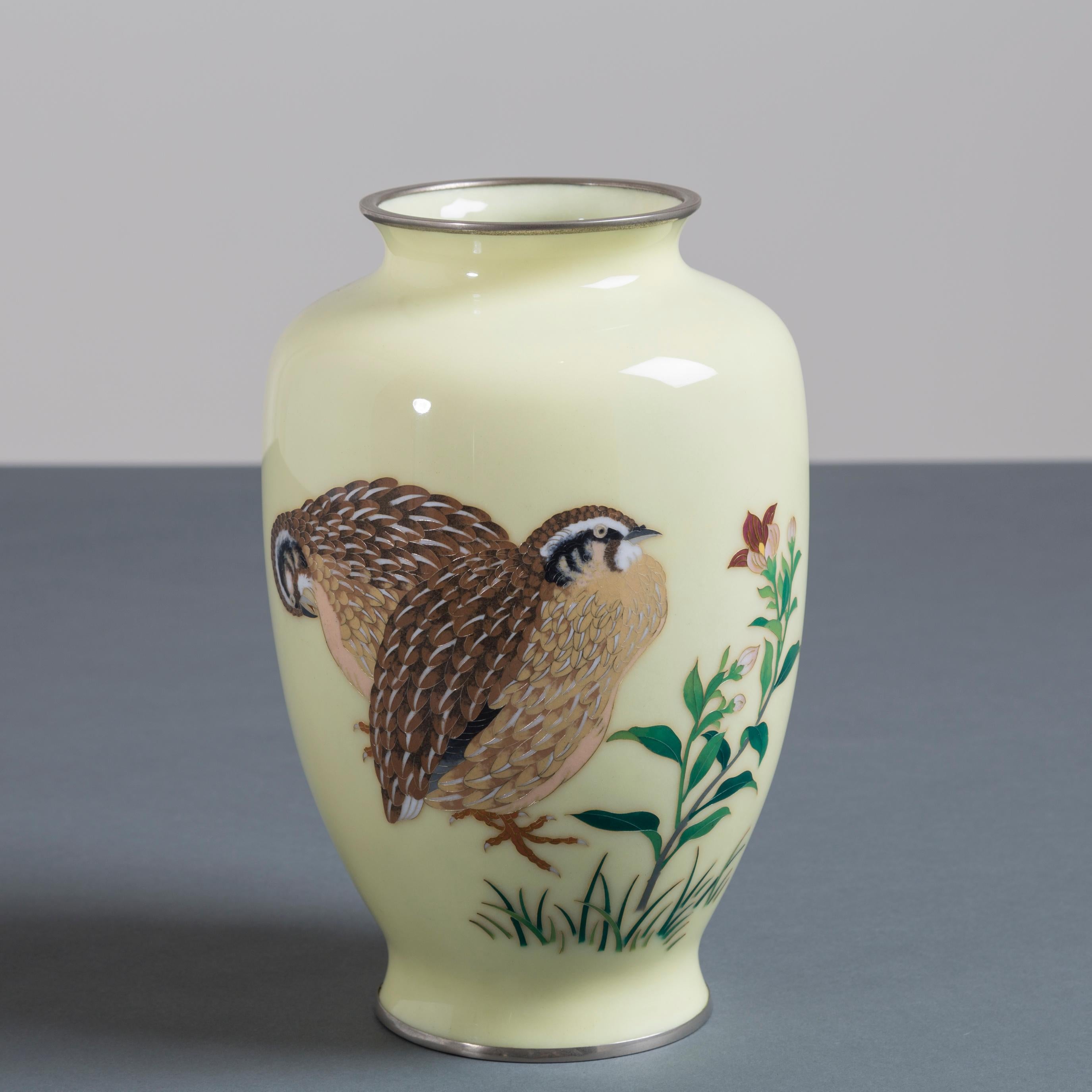 Mid-20th Century Japanese Cloisonné Yellow Enamel Vase, circa 1960 For Sale