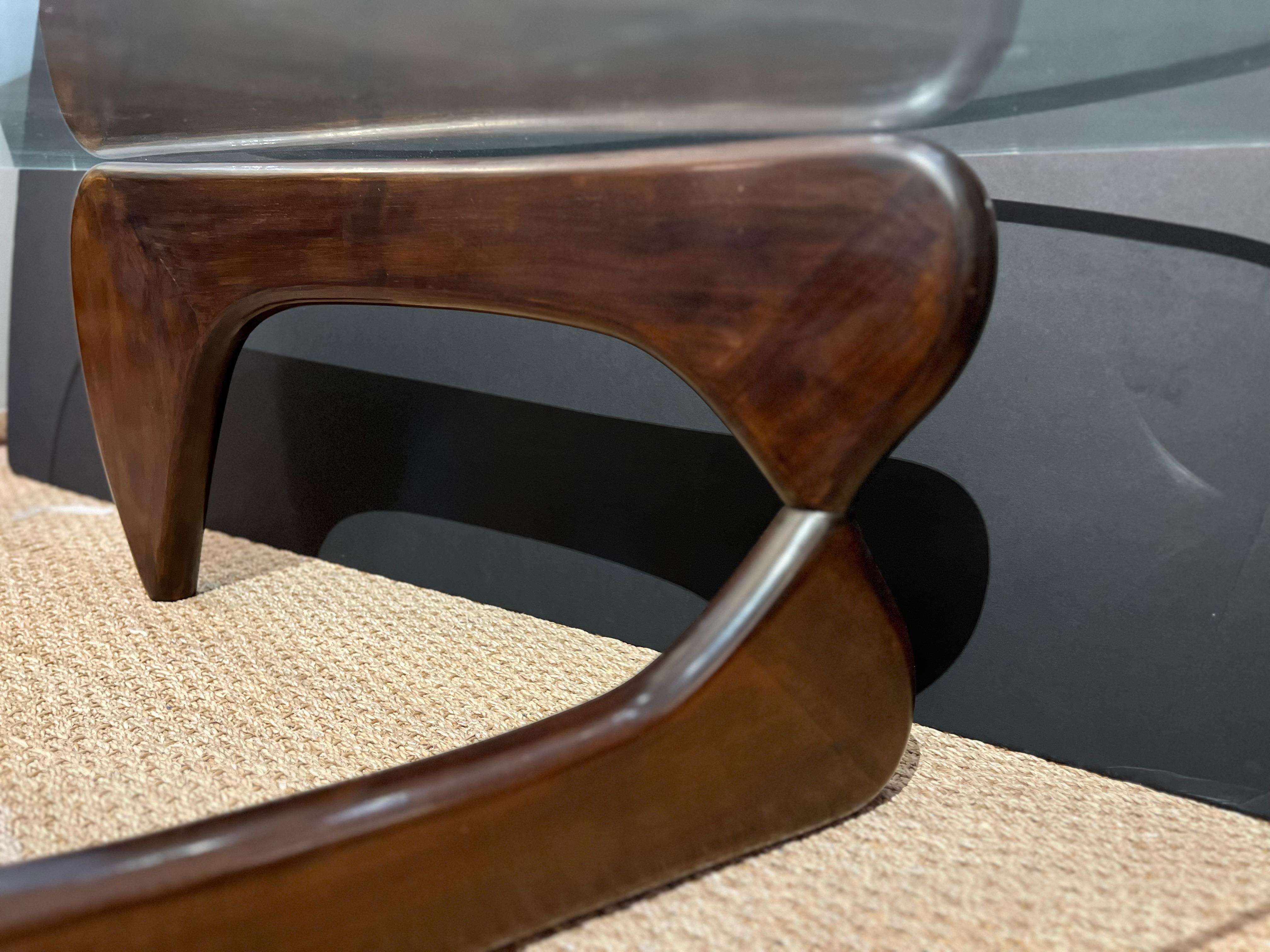 Japanese Coffee Table in Walnut and Glass In Good Condition For Sale In Houston, TX